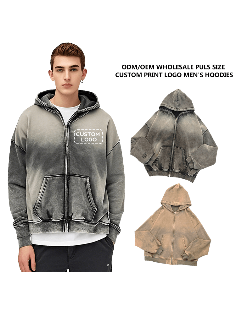 Sweats à capuche pour hommes avec logo imprimé personnalisé et délavé à l'acide ODMOEM
