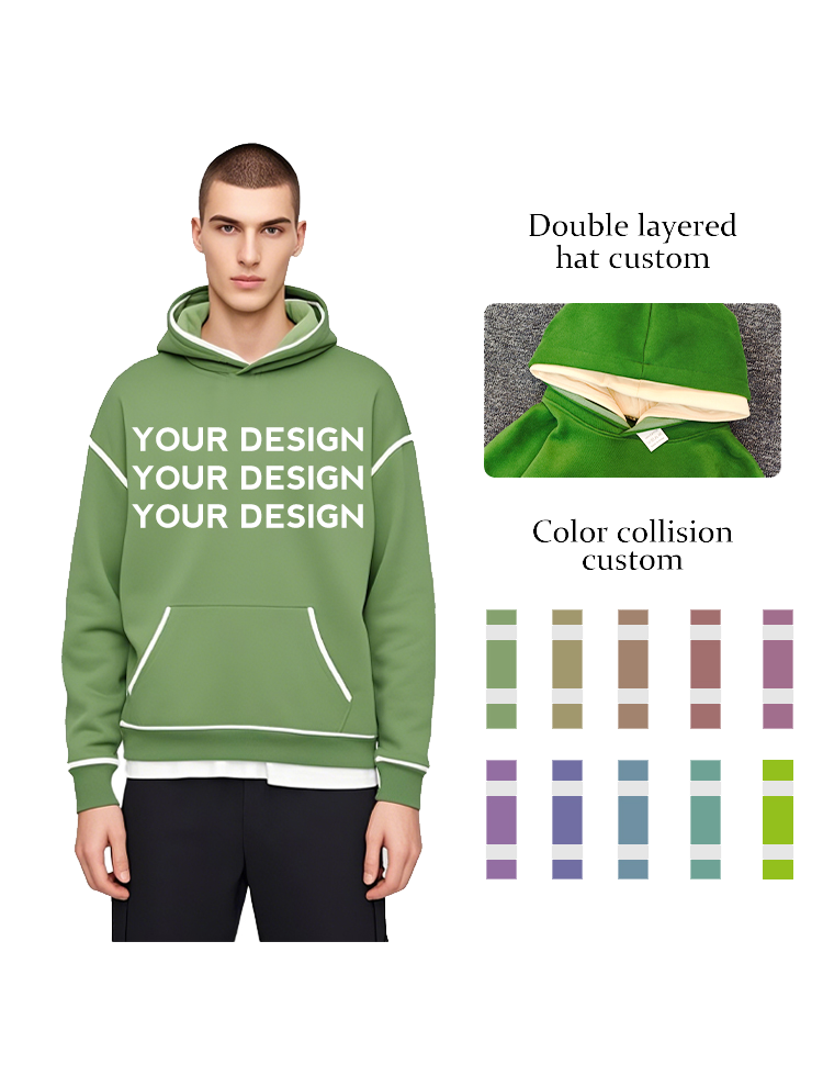 Sweat à capuche surdimensionné à double casquette avec logo et marque personnalisés, style spécial, unisexe