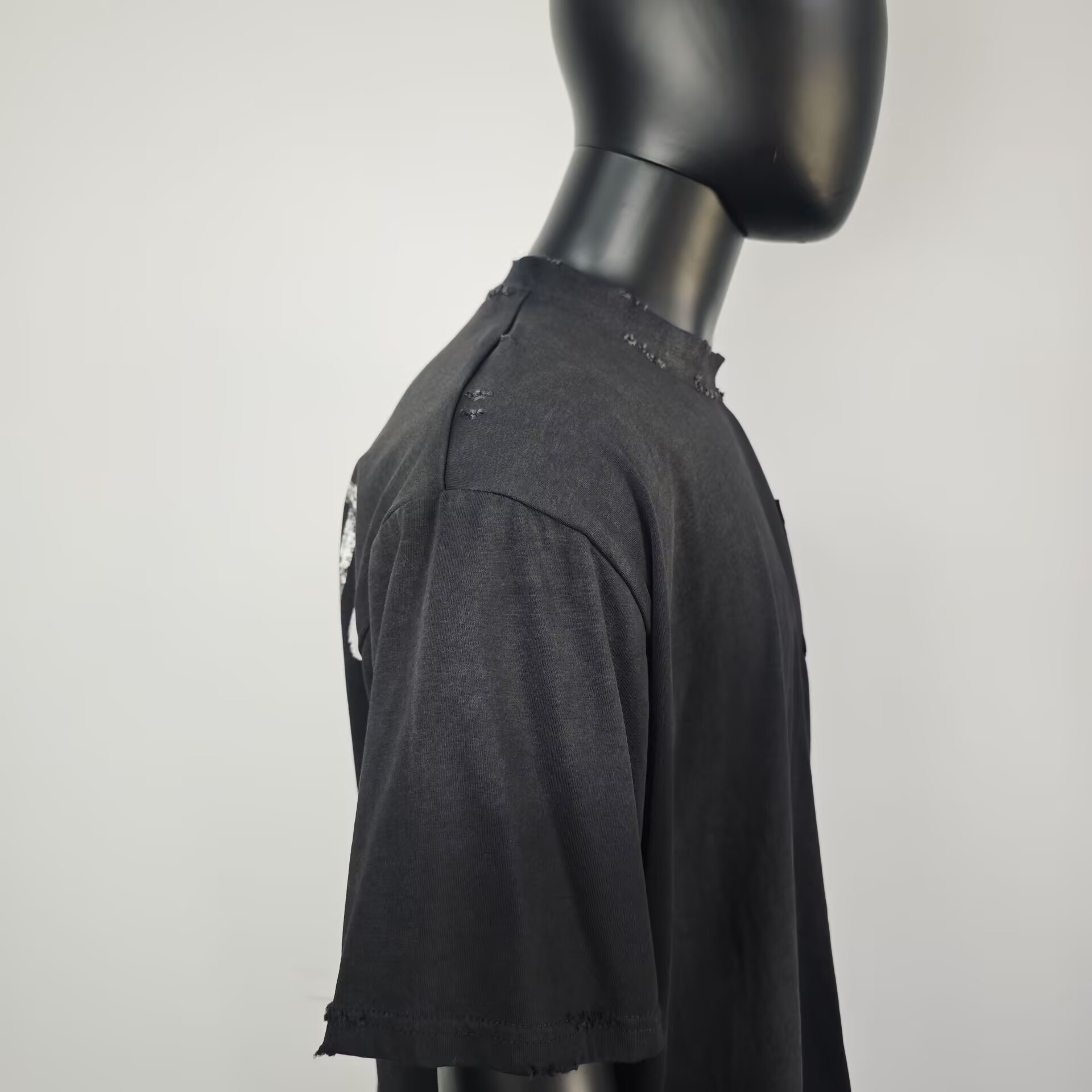 T-shirt homme oversize, blanc, délavé à l'acide, épais, délavé au soleil, coupe carrée, court, effet vieilli, vintage