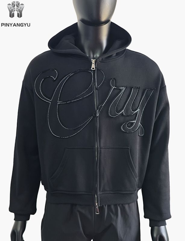 Sweat à capuche personnalisé à double fermeture éclair avec broderie patch