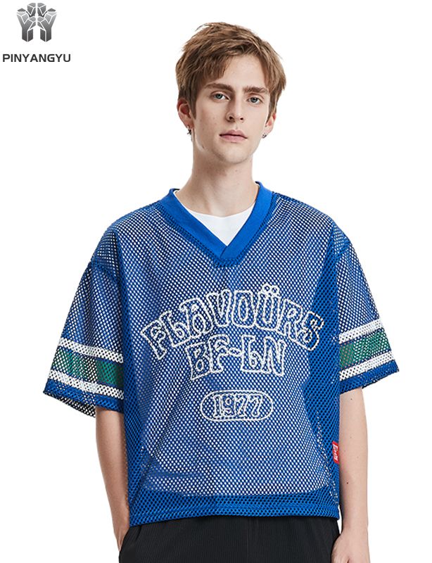 T-shirt personnalisé en maille macro, respirant et à grands trous, pour le sport et l'été