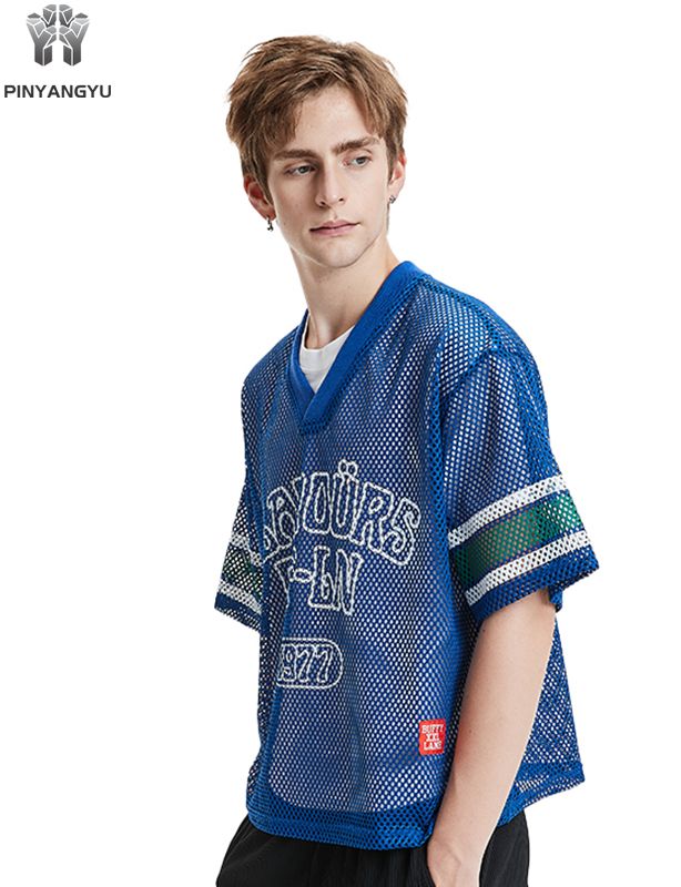 T-shirt personnalisé en maille macro, respirant et à grands trous, pour le sport et l'été