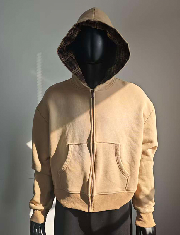 Sweat &agrave; capuche surdimensionn&eacute; en coton uni pour hommes, Logo personnalis&eacute; brod&eacute; en molleton, Double fermeture &eacute;clair, automne