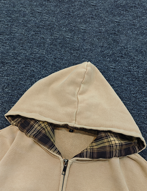 Sweat &agrave; capuche surdimensionn&eacute; en coton uni pour hommes, Logo personnalis&eacute; brod&eacute; en molleton, Double fermeture &eacute;clair, automne