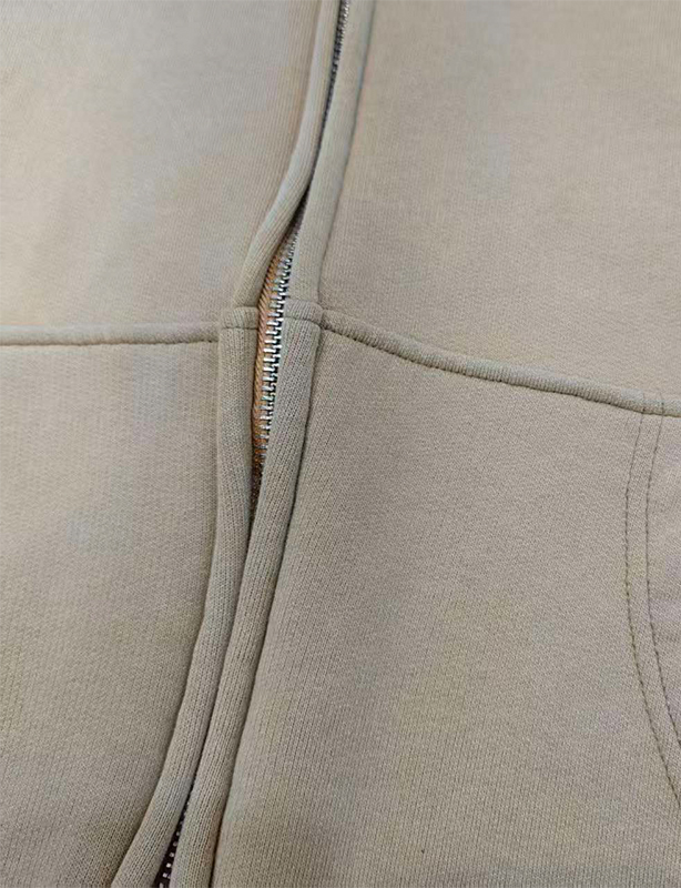 Sweat &agrave; capuche surdimensionn&eacute; en coton uni pour hommes, Logo personnalis&eacute; brod&eacute; en molleton, Double fermeture &eacute;clair, automne