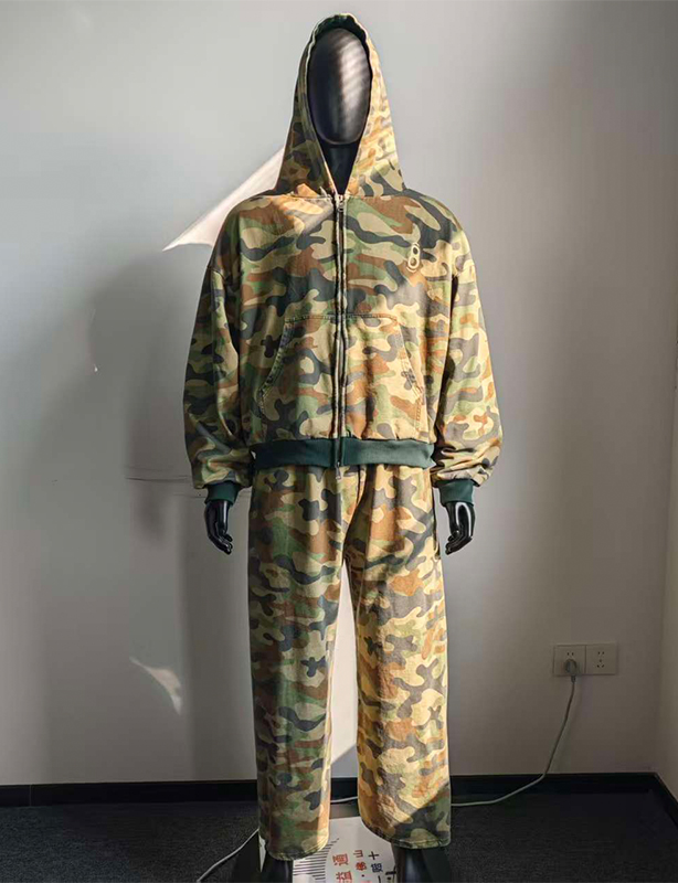Vestes &agrave; fermeture &eacute;clair Vintage personnalis&eacute;es, Streetwear court, lourd, surdimensionn&eacute;, fabricants, impression partout, sweat &agrave; capuche camouflage zipp&eacute;