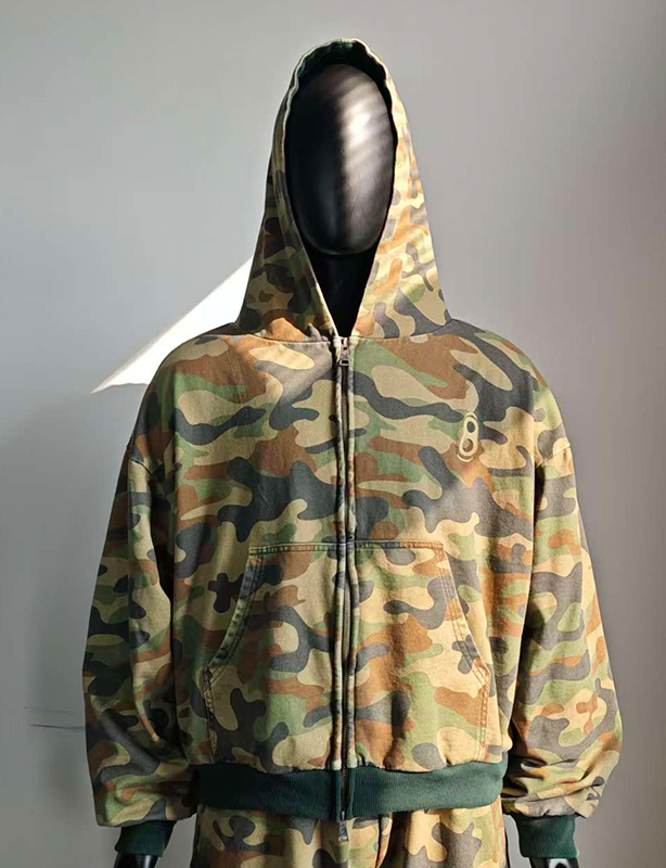Vestes &agrave; fermeture &eacute;clair Vintage personnalis&eacute;es, Streetwear court, lourd, surdimensionn&eacute;, fabricants, impression partout, sweat &agrave; capuche camouflage zipp&eacute;