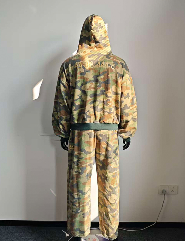 Vestes &agrave; fermeture &eacute;clair Vintage personnalis&eacute;es, Streetwear court, lourd, surdimensionn&eacute;, fabricants, impression partout, sweat &agrave; capuche camouflage zipp&eacute;